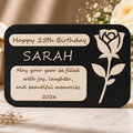 Handcrafted Birthday Rose Plaque featuring a personalized name, birthday message, elegant rose design, and layered premium wood craftsmanship.