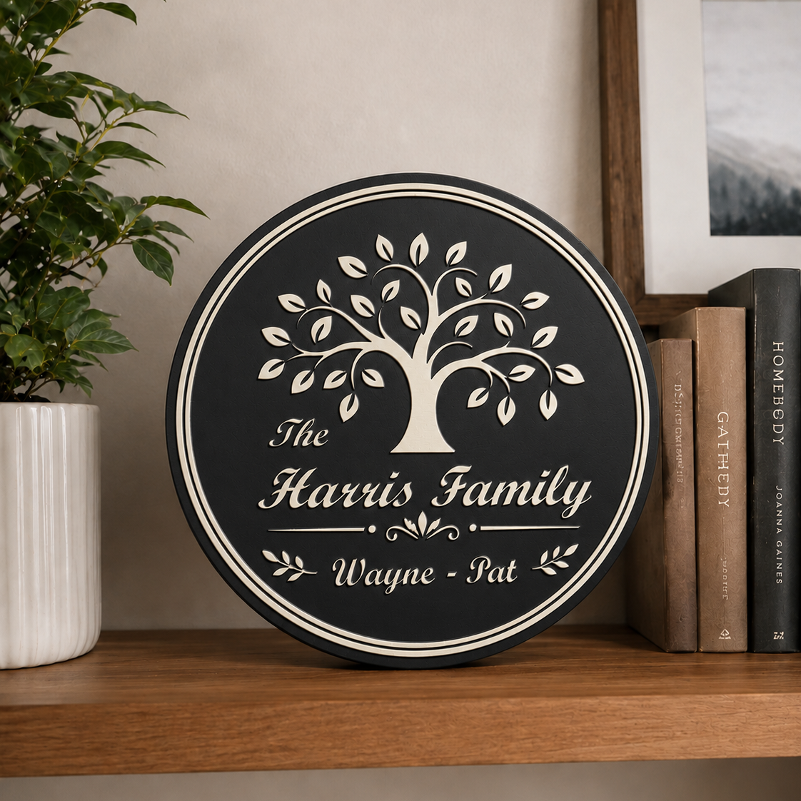 Handcrafted Our Family Tree Plaque featuring a personalized family name, tree design, and layered premium wood craftsmanship.
