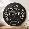 Welcome Home Family Plaque handcrafted from layered premium wood featuring a personalized family name for elegant home décor.